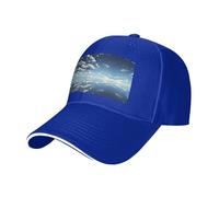 BLWSLC Cappello da baseball con tesa nera, regolabile, unisex, per esterni | Cappellino da baseball con motivo cielo blu e nuvole bianche con fascia per il sudore e fori di ventilazione