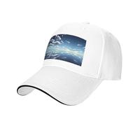 BLWSLC Cappello da baseball con tesa nera, regolabile, unisex, per esterni | Cappellino da baseball con motivo cielo blu e nuvole bianche con fascia per il sudore e fori di ventilazione