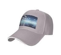 BLWSLC Cappello da baseball con tesa nera, regolabile, unisex, per esterni | Cappellino da baseball con motivo nuvole bianche sopra il mare con fascia antisudore e fori di ventilazione