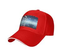 BLWSLC Cappello da baseball con tesa nera, regolabile, unisex, per esterni | Cappellino da baseball con motivo nuvole bianche sopra il mare con fascia antisudore e fori di ventilazione