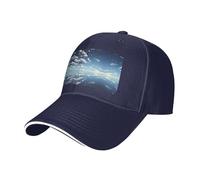 BLWSLC Cappello da baseball con tesa nera, regolabile, unisex, per esterni | Cappellino da baseball con motivo cielo blu e nuvole bianche con fascia per il sudore e fori di ventilazione