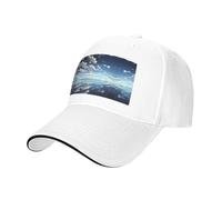 BLWSLC Cappello da baseball con tesa nera, regolabile, unisex, per esterni | Cappellino da baseball con motivo nuvole bianche sopra il mare con fascia antisudore e fori di ventilazione