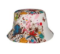 BLWSLC Cappello da pescatore da esterno con fiori colorati e farfalle, per adulti, adatto per escursionismo, pesca e fitness, nero