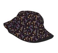 BLWSLC Cappello da pescatore da esterno con fiori e colibrì ricamato, per adulti, adatto per escursionismo, pesca e fitness, nero
