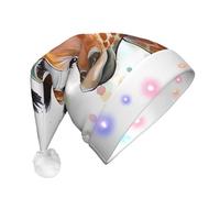 BLWSLC Cappello di Babbo Natale stampato con luci a LED per adulti con giraffa ad acquerello e luci a LED, adatto per Natale, Capodanno e altre feste