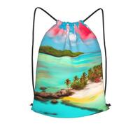 BLWSLC Caraibi Scenery Stampato Viaggio Coulisse Zaino Palestra Borsa con Coulisse Portatile Adatto Per Brevi Vi, nero, Medium