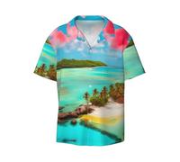 BLWSLC Caribbean Scenery - Camicia da uomo con colletto cubano a maniche corte e bottoni, stile casual, per spiaggia, resort e vacanze, nero, XL-5XL