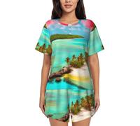 BLWSLC Caribbean Scenery - Set pigiama da donna con maglietta a maniche corte e pantaloncini, set pigiama da 2 pezzi, Nero, Medium-5X-Large