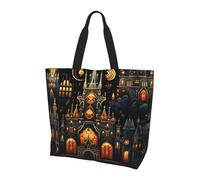 BLWSLC Cat in the Bush Borsa tote con stampa, grande capacità per viaggi, shopping e vacanze al mare, Castello di notte, Taglia unica