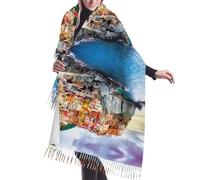 BLWSLC Cinque Terre Scenario Sciarpa con frange fantasia, caldo scialle invernale, stile donna può essere abbinato a cappotti, maglioni o abiti