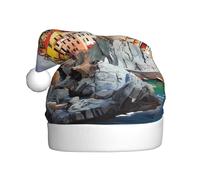 BLWSLC Cinque Terre scenario Stampato Cappelli di Babbo Natale, cappelli decorativi, adatti per Natale e Capodanno festa copricapo spettacoli teatrali