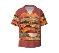 BLWSLC Comic Burger - Camicia da uomo a maniche corte con colletto cubano e bottoni, stile casual, per spiaggia, resort e vacanze, nero, L-5XL
