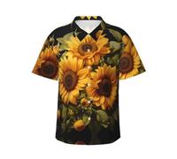 BLWSLC con la camicia hawaiana da uomo a maniche corte con girasole giallo - perfetta per feste in spiaggia questa estate, Nero, XX-Large-4X-Large