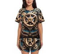 BLWSLC Cool Steampunk Gears - Set pigiama da donna con maglietta a maniche corte e pantaloncini, set pigiama da 2 pezzi, Nero, Medium-5X-Large