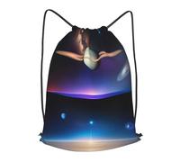 BLWSLC Cosmic Saturn - Zaino da viaggio con coulisse, con stampa di Saturno, ideale per brevi viaggi, nero, Small