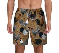 BLWSLC Costume da bagno da uomo a doppio strato con stampa di gallo e pollo, pantaloncini da bagno in rete traspirante per l'uso quotidiano, Nero , L