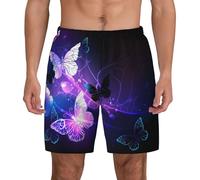 BLWSLC Costume da bagno da uomo bianco viola con farfalle, a doppio strato, adatto per la spiaggia e la palestra, Nero , S