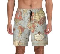 BLWSLC Costume da bagno da uomo con mappe del mondo, a doppio strato, adatto per la spiaggia e la palestra, Nero , 3XL