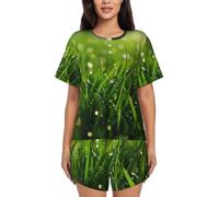 BLWSLC Dew on the grass - Set pigiama da donna con maglietta a maniche corte e pantaloncini, 2 pezzi, Nero, 4X-Large-5X-Large
