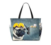 BLWSLC Divertente borsa da spiaggia con stampa di cane carlino borsa da piscina leggera pieghevole adatta per viaggi e uso in palestra