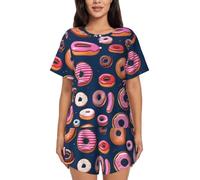 BLWSLC Donuts collection flat lay - Set pigiama da donna a maniche corte e pantaloncini, set pigiama da 2 pezzi, Nero, Medium-5X-Large