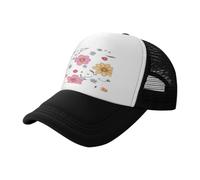 BLWSLC Dreamy Flowers, berretto da baseball in rete con stampa nera, traspirante, adatto per pesca ed escursionismo, nero, One Size-L