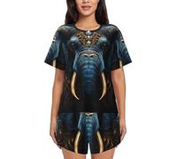 BLWSLC Eerie Elephant - Set pigiama da donna con maglietta a maniche corte e pantaloncini, set da 2 pezzi, Nero, X-Large-5X-Large