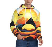 BLWSLC Felpa con cappuccio da uomo a maniche lunghe con stampa Sunrise Mountain, calda con tasca a marsupio, adatta per il tempo libero., Nero, 3XL