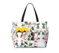 BLWSLC Flamingo Bird Round Leaves Printed Beach Tote Bag leggero pieghevole borsa da piscina adatta per l'imballaggio di viaggi e l'uso in palestra