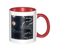 BLWSLC Full-Moon Wolves - Tazza in ceramica rossa con manico curvo, adatta per caffetterie e uffici.