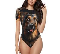BLWSLC German Shepherd - Body da donna a maniche corte, con scollo rotondo, da indossare da solo o a strati, nero, Medium