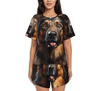 BLWSLC German Shepherd - Set pigiama da donna con maglietta a maniche corte e pantaloncini, set da 2 pezzi, Nero, X-Large-5X-Large