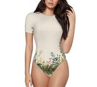 BLWSLC Grass - Body girocollo da donna, a maniche corte, tuta intera, da sola o a strati, Nero, M