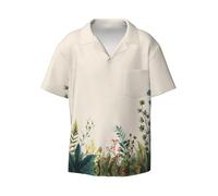 BLWSLC Grass Men Colletto cubano Manica Corta Button Down - Camicia casual Beach Resort Vacanze, Nero, X-Large-5X-Large