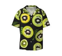 BLWSLC Green Kiwi - Camicia da uomo a maniche corte con colletto cubano e bottoni, stile casual, per spiaggia, resort e vacanze, Nero, 4XL-5XL
