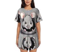 BLWSLC Grey Rat - Set pigiama da donna con maglietta a maniche corte e pantaloncini, set da 2 pezzi, Nero, 3X-Large-5X-Large