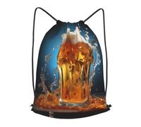 BLWSLC La schiuma della birra ha stampato il portatile della borsa del cordone della palestra dello zaino del cordone di viaggio adatta, nero, Small