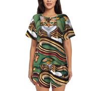 BLWSLC La storia del serpente e del gatto Set pigiama da donna - Maglia a maniche corte e pantaloncini - Set pigiama da 2 pezzi, Nero, X-Large-5X-Large