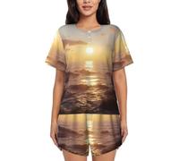 BLWSLC Light on the sea level - Set pigiama da donna con maglietta a maniche corte e pantaloncini, set da 2 pezzi, Nero, XX-Large-5X-Large