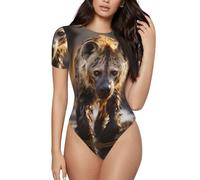 BLWSLC Lone Hyena - Body intero da donna, a maniche corte, con scollo rotondo, Nero, L