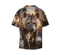BLWSLC Lone Hyena - Camicia da uomo a maniche corte con colletto cubano e bottoni, stile casual, per spiaggia, resort e vacanze, Nero, Small-5X-Large