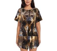 BLWSLC Lone Hyena - Set pigiama da donna, composto da maglia a maniche corte e pantaloncini, set da 2 pezzi, Nero, X-Large-5X-Large