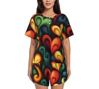 BLWSLC Love flows again - Set pigiama da donna con maglietta a maniche corte e pantaloncini, set da 2 pezzi, Nero, S-5XL