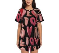 BLWSLC Love Letters - Set pigiama da donna con maglietta a maniche corte e pantaloncini, 2 pezzi, Nero, 4X-Large-5X-Large