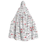 BLWSLC Mantella con cappuccio con scritta "I Love You Words with Hearts", lungo mantello decorativo, adatto per cosplay, spettacoli teatrali o feste festive.