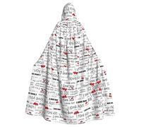 BLWSLC Mantello con cappuccio con scritta "I Love You" con cuori stampati per feste di Halloween, grande mantello con cappuccio adatto per feste e spettacoli teatrali