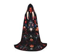 BLWSLC Mantello con cappuccio lungo e medio stampato con viso di coniglio nero per feste di festa, cosplay e feste in maschera