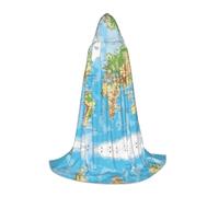 BLWSLC Mantello con cappuccio per adolescenti con mappa del mondo stampata per spettacoli teatrali, 3 taglie S, perfetto per feste e spettacoli teatrali