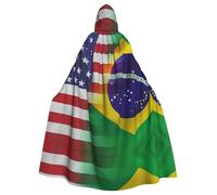 BLWSLC Mantello con cappuccio per adulti con bandiere americane e brasiliane stampate per feste adatto per spettacoli teatrali e feste