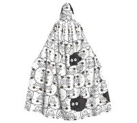 BLWSLC Mantello con cappuccio per adulti con stampa di pecore bianche nere e bianche per feste di Halloween, grande mantello con cappuccio adatto per feste e spettacoli teatrali